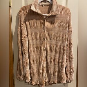 Womens blush pink shirred velvet top